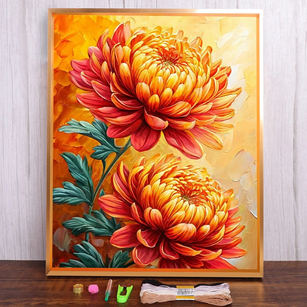 Blume Chrysantheme vorgedruckt Kreuzstich Set DIY Stickerei Handarbeit handgemachte Handarbeiten Malerei Geschenk gestempelt Home Decor