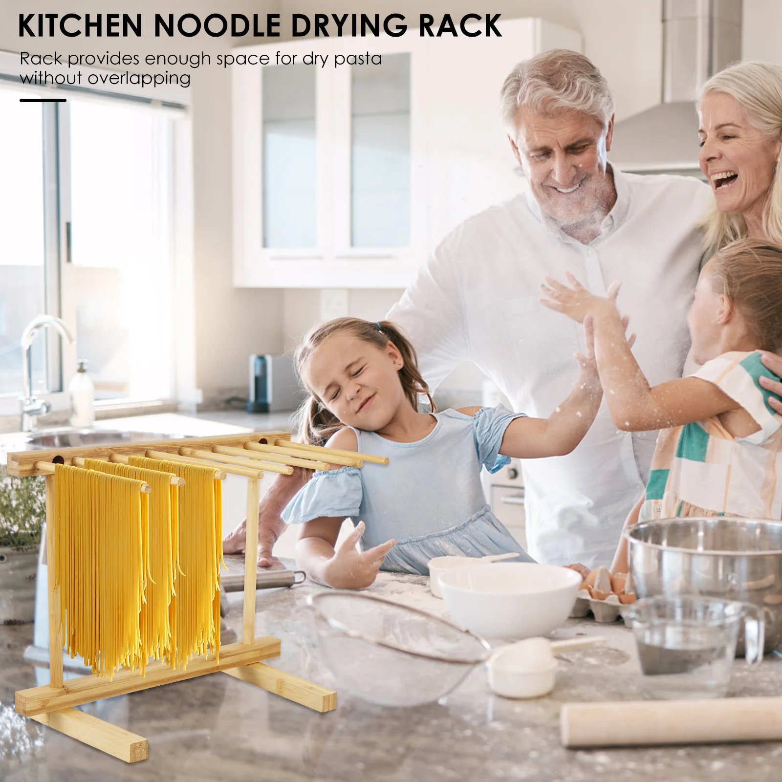 1Pc Pasta Drying Rack Wooden Noodle Drying Rack with 8 Bar Detachable Pasta Dryer Stand Portable Noodle Hanging Rack for Kitchen