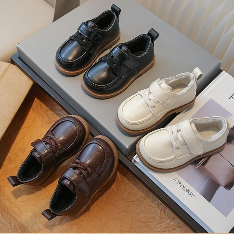 Warm Plush Lined Leatherette Dress Shoes For Baby Boys Winter
