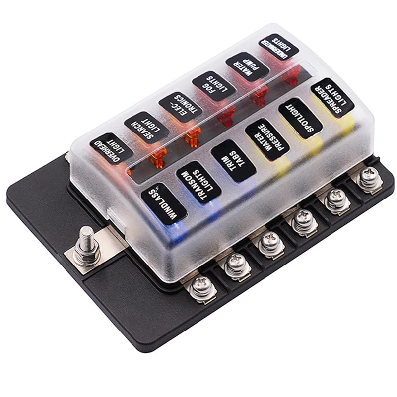 12V 24V Blade Fuse Box Holder 12/6 Ways Modified Fuse Box Terminal Block with LED Warning Light for Car Boat Marine Trike