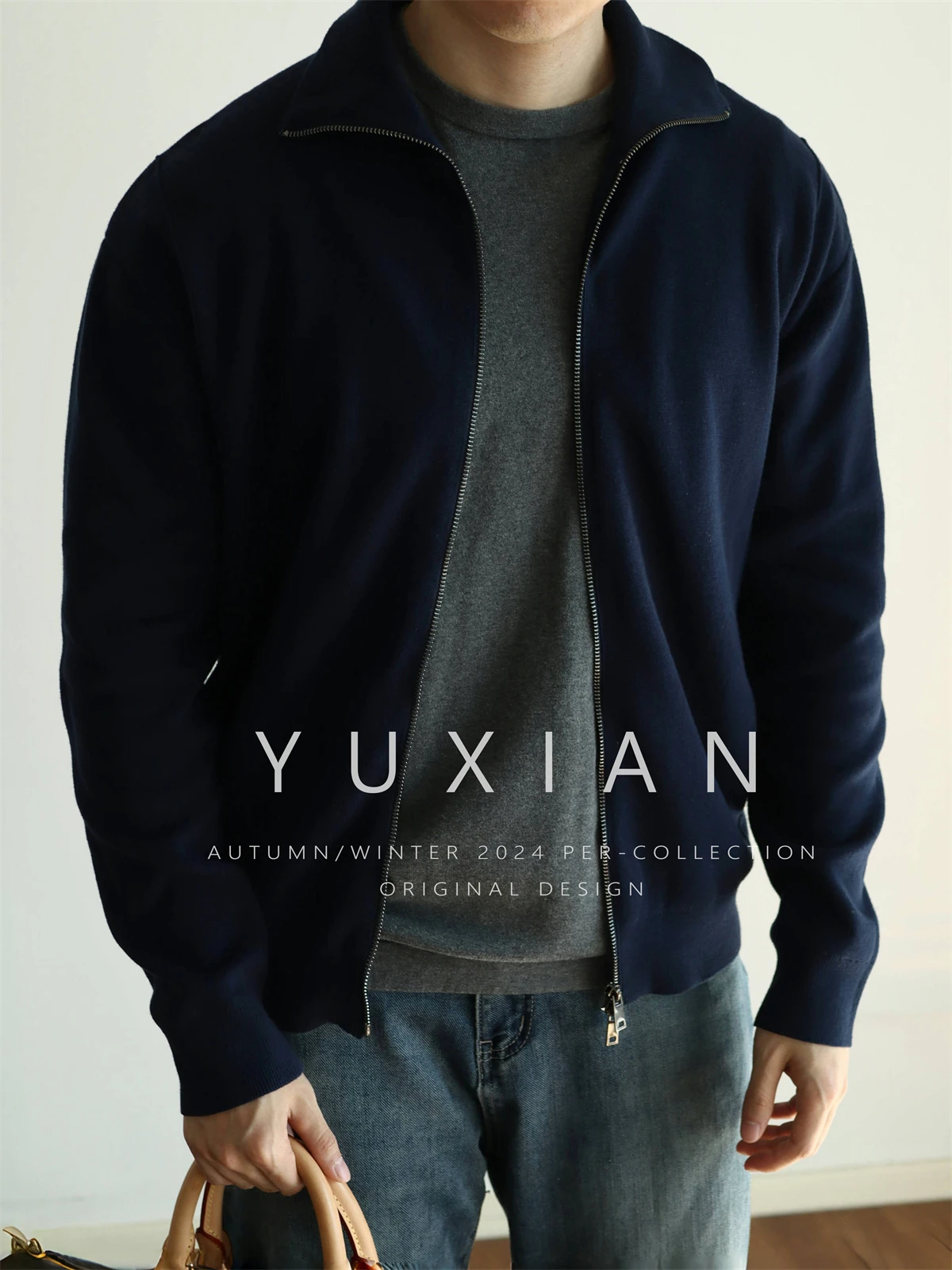 

YUXIAN Pure Cotton Casual Lapel Pocket Zipper Coat