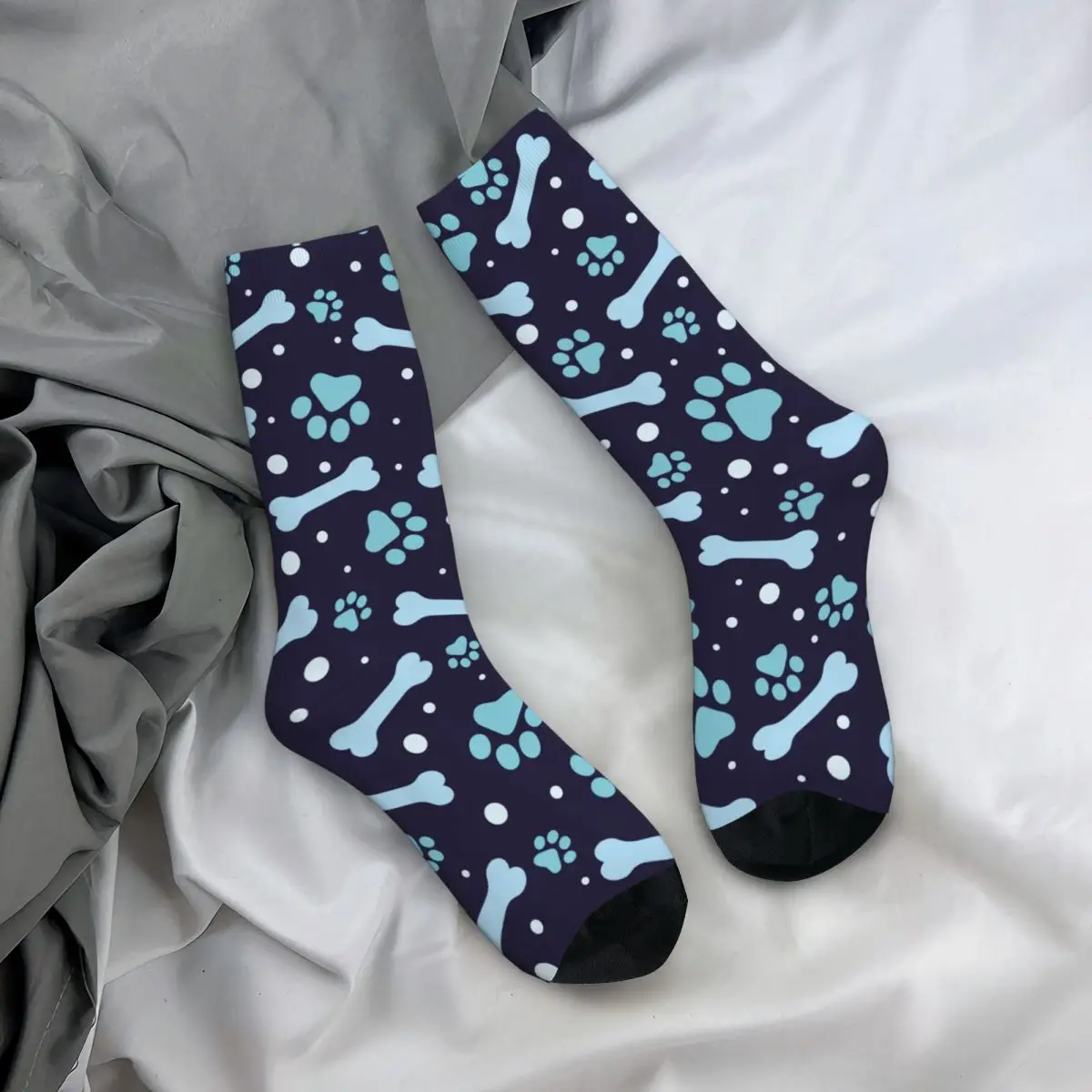 

Retro Dog Paw Print And Bone Basketball Socks Polyester Long Socks for Women Men Sweat Absorbing