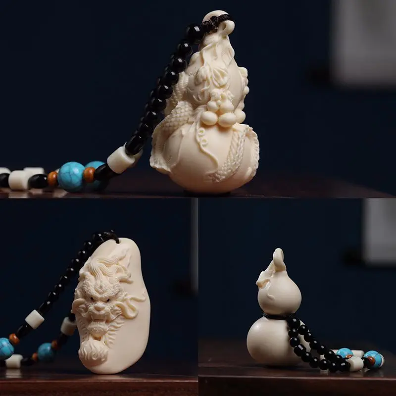 

New Ivory Fruit Wood Carving The Dragon's Head Gourd Play Piece Bodhi Seed Wen Play Crafts Panlong Gourd Hand Piece Rope Pendant