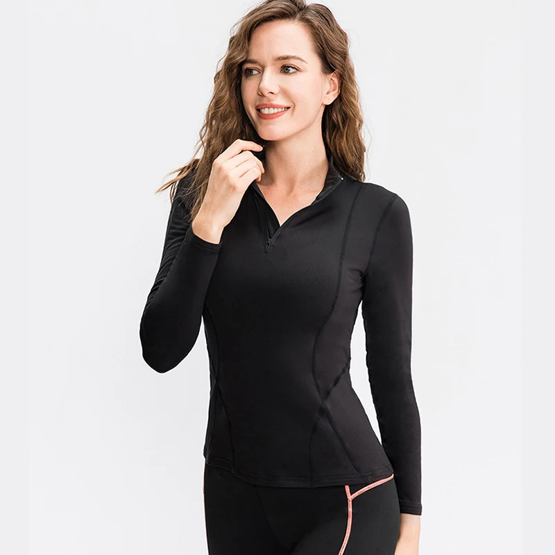 Women's Long Sleeve Thermal Fleece Shirt Workout Tops With Zipper Athletic Running Shirts Autumn Winter Gym Sports sports t shirt,yoga shirt,sports shirt