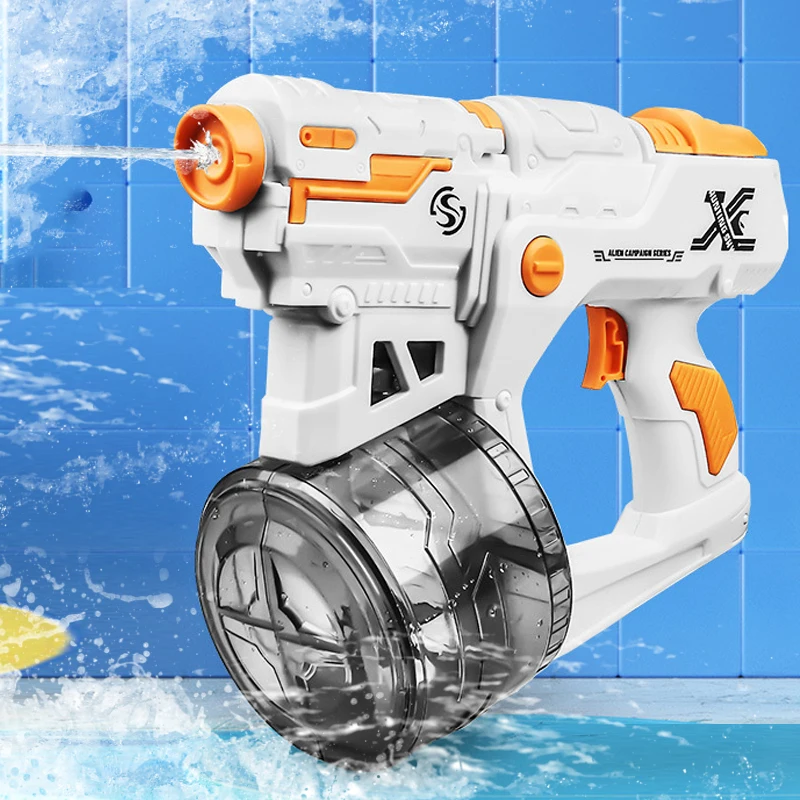 Pistola de água elétrica para crianças, grande capacidade, carregamento contínuo, adequado para praia de longa distância, parque aquático, brinquedos para o verão