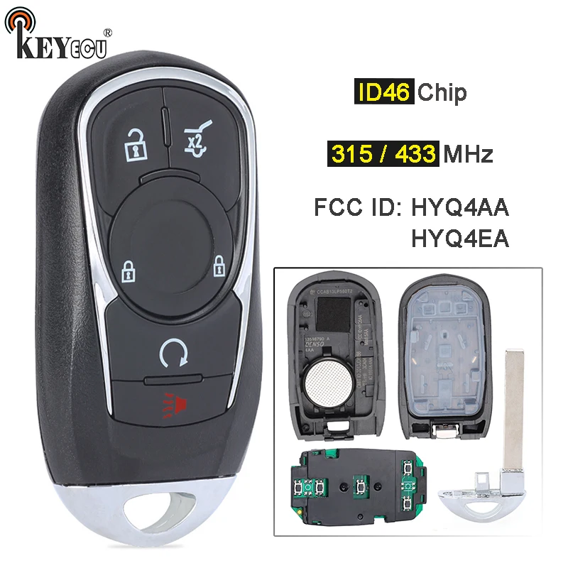 

KEYECU 315/ 433MHz ID46 Chip HYQ4AA HYQ4EA Smart 6 Button Remote Key Fob for Buick Enclave Envision Regal 2016 17 2018 2019 2020