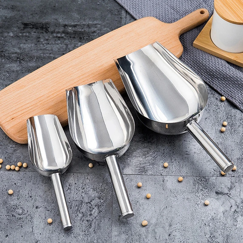 1PC New Home Ice Shovel 304 Stainless Steel Thickened Multi-use Spoon Tea Food Flour Popcorn Melon Seed Shovel Candy Scoop