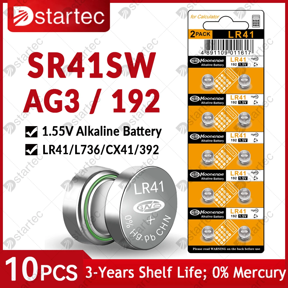 EUNICELL-Lot de 10-50 pièces de piles alcalines, 40mAh, LR41, AG3, bouton,  pilas 24.com, SRRivière SW CX41, LR41, SR41, L736, 392, 384, 192, 1.5V