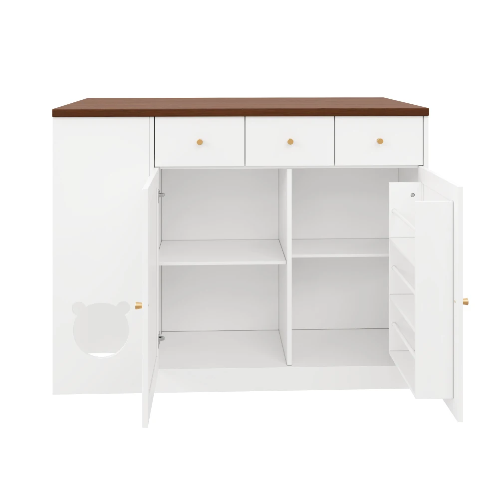 120×(40+30)×90cm Kücheninsel – Trolley & Sideboard mit Schubladen, ausziehbarer Arbeitsplatte, Gewürzregal und Tiernahrungsbereich (ohne Katzenhalter) – Detail 13