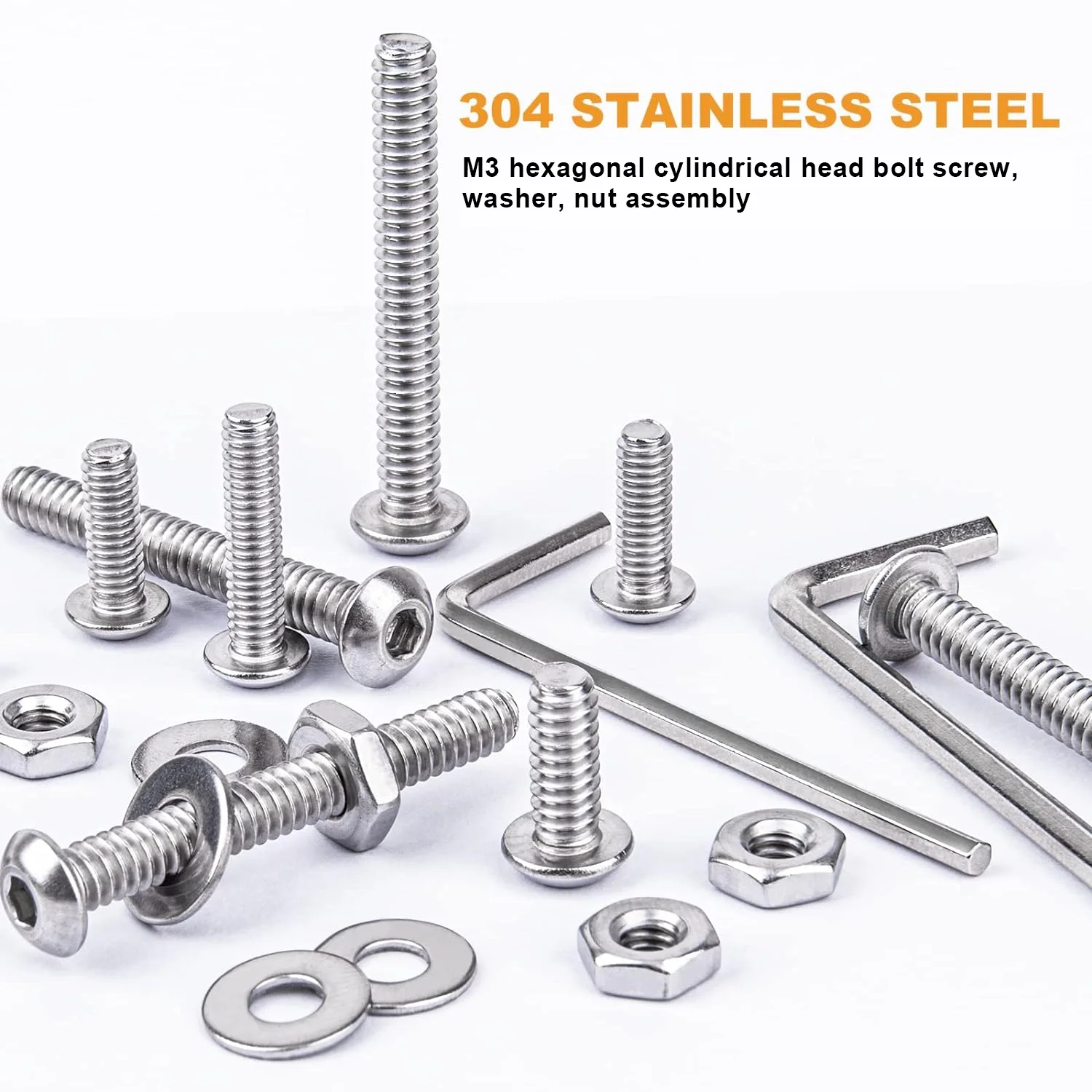 M3 Hex Head Screws, Screw Bolt Nut Set, Stainless Steel Screws, 240Pcs, M3x4/6/8/10/12/14/16mm, Button Head, Internal Hexagon, Washer Nut Set