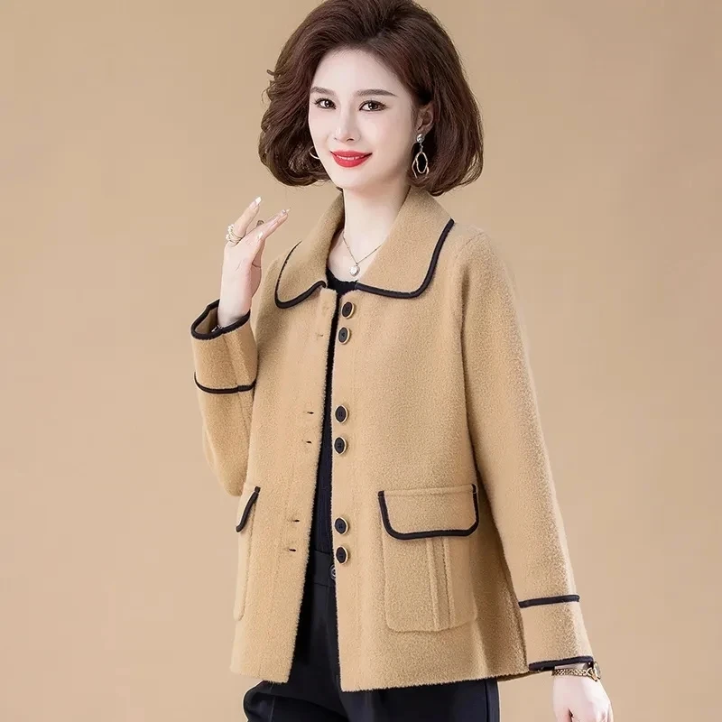 

Новинка 2023, шерстяное пальто для женщин на осень и зиму, Новая Модная приталенная куртка для женщин среднего возраста, Женская однобортная шерстяная верхняя одежда, топы