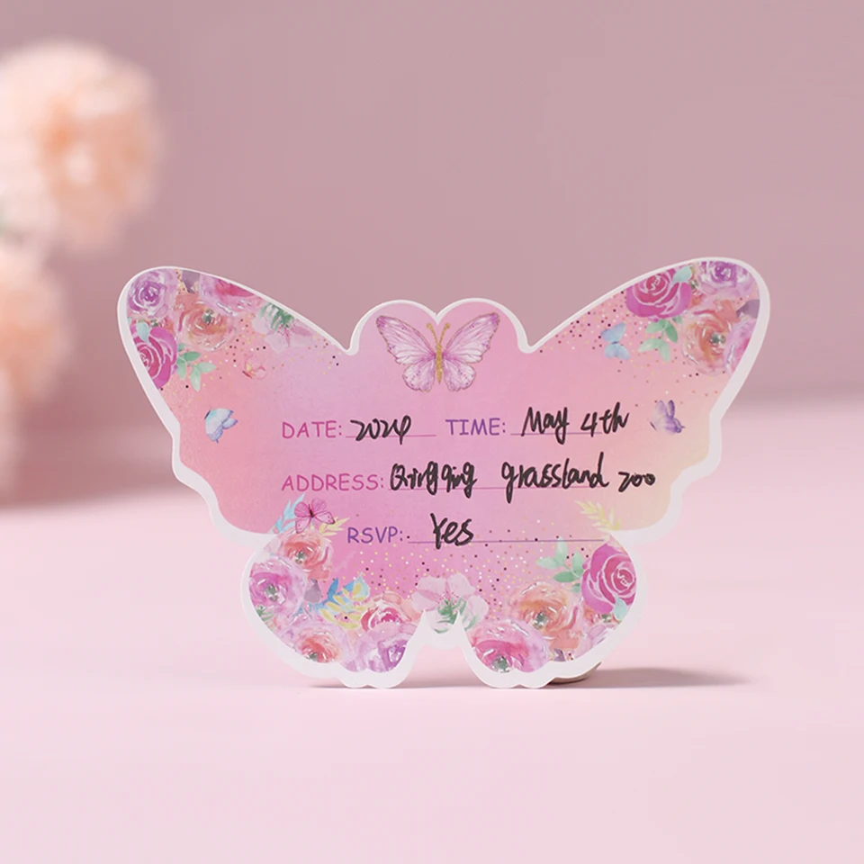 Tarjeta de invitación alienígena de mariposa rosa, tema de mariposa de  primavera, decoración de fiesta de cumpleaños, tarjeta de recuerdos para  niños, suministros de Baby Shower para niñas - AliExpress, image size:960x960