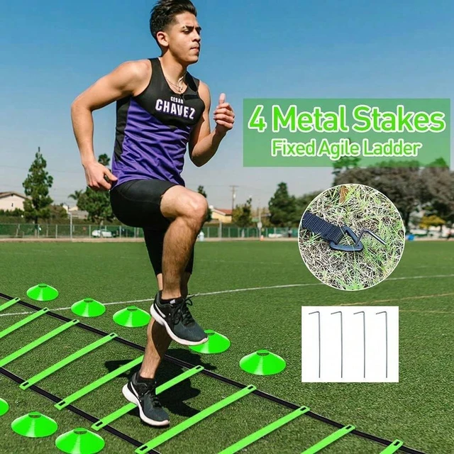 Pro Speed & Agility Training Set— Includes 12 Rung 20ft Agility Ladder , 12 Disc Cones, 4 Steel Stakes, 1 Resistance Parachute 4