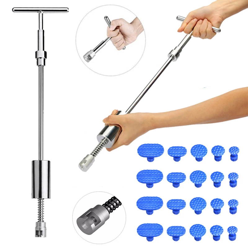 Geieold Lot De 10 Outils Réparation Bosses Voiture - Kit Dent Paintless Avec Marteau Et 9 Embouts