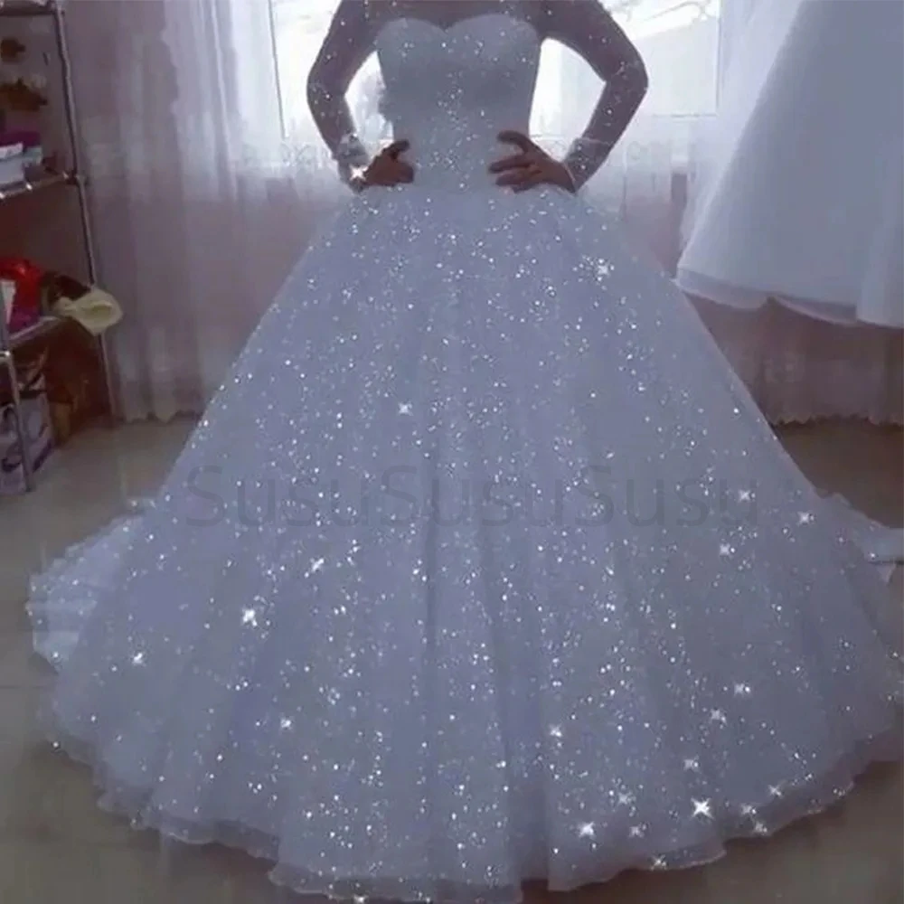 

2023 New Gorgeous A-Line Wedding Dresses Glittering Princess Bride Gowns Round-Neck Formal Beach Party Custom Vestidos De Novia