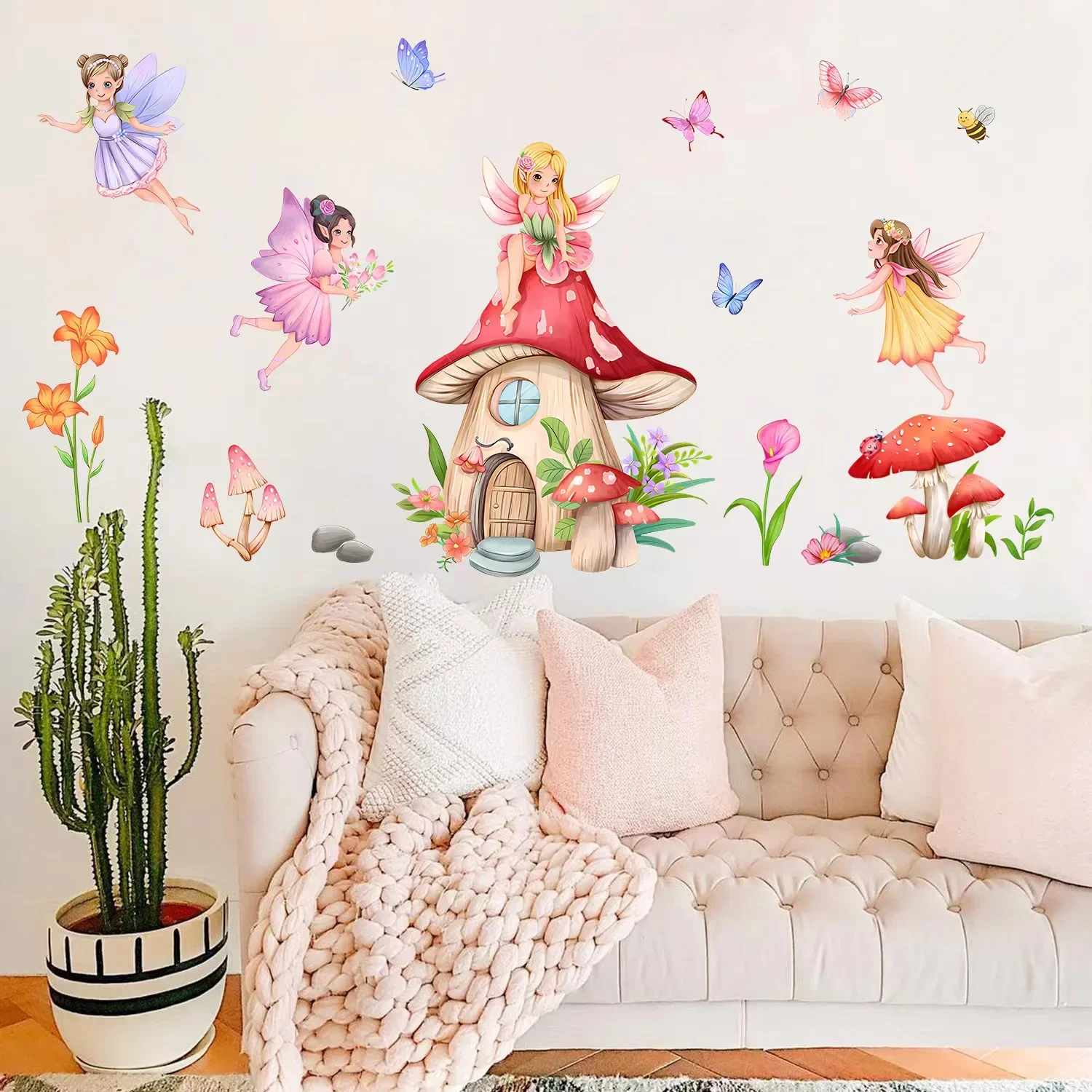 WandSticker4U®- Stickers Fenêtre Fille FÉE & CHAMPIGNON  80x43 Cm  I Décoratifs Autocollant Décoration