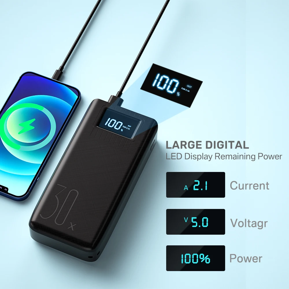 Vært for Forfalske End 2USB LED Power Bank 30000mAh Portable Charging Poverbank Pack Charge  External Battery Powerbank For iPhone Xiaomi Samsung Huawei