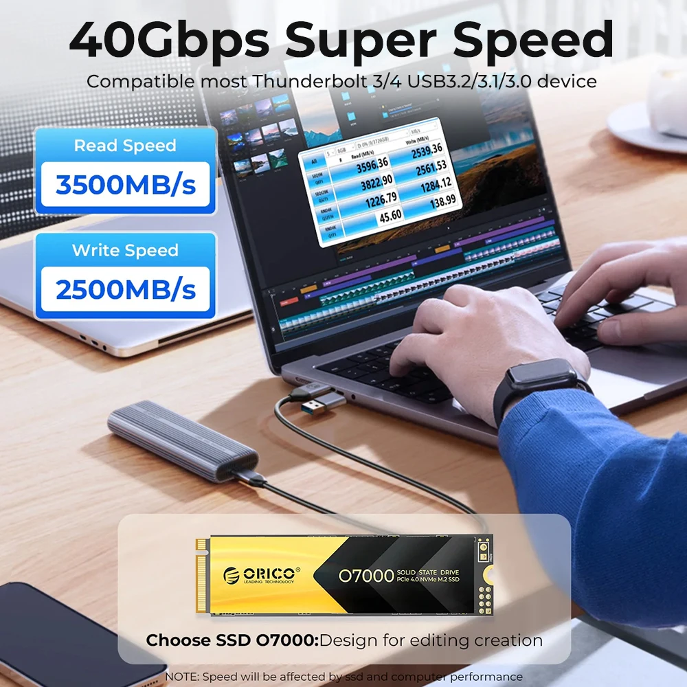 Orico-caixa de Gabinete Ssd em Alumínio Thunderbolt Usb M.2 Nvme Pcie 4.0 40gbps 8tb 18 - Imagem 5