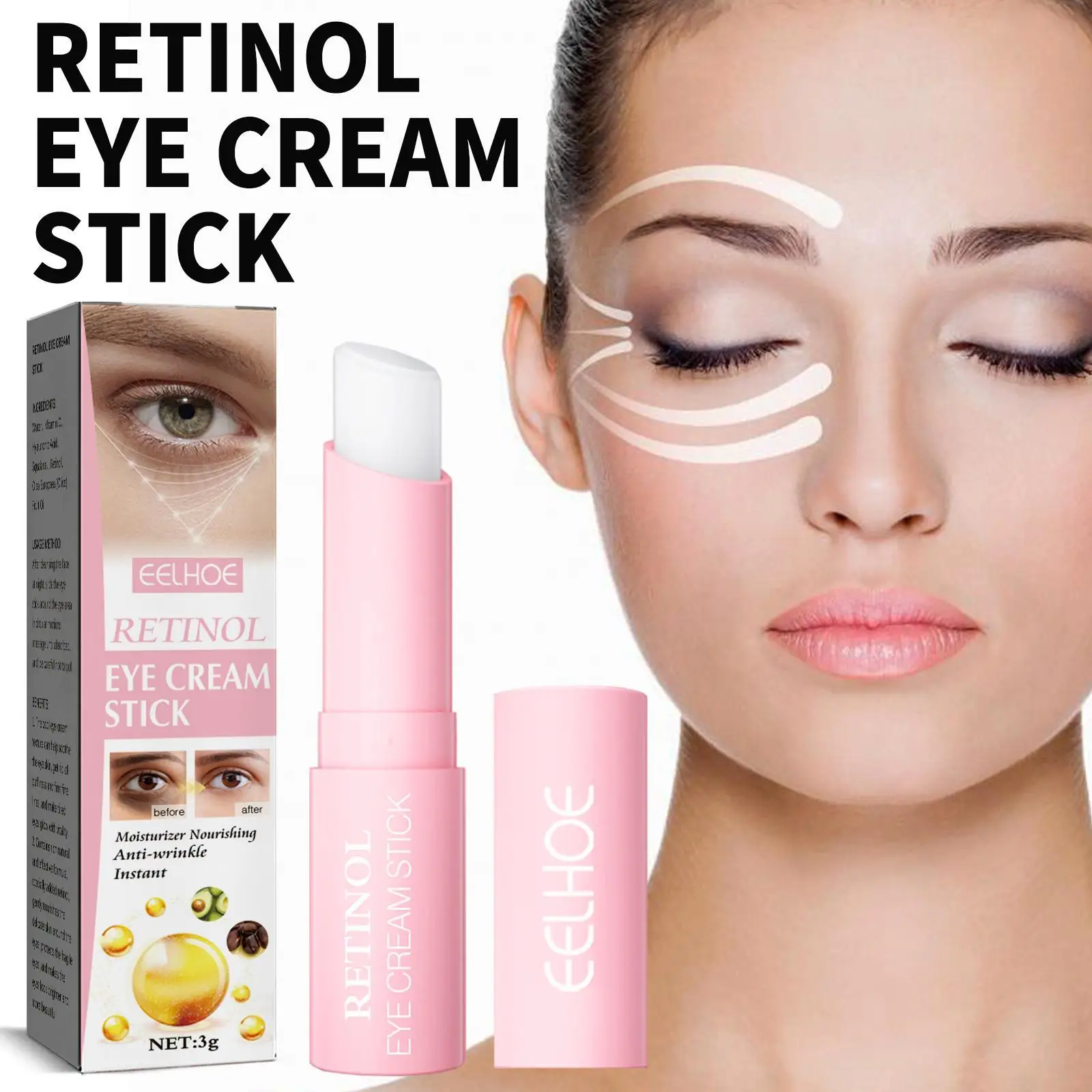 Retinol Eye Cream Lighten Dark Circles Puffiness Firming Skin Instant Eye Repair Serum Stick Women Eyes Care