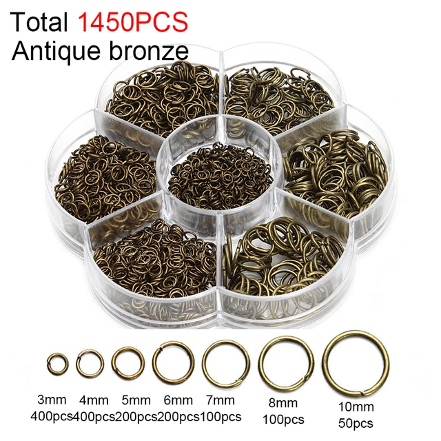 450-1450pcs/Box Jewelry Making Kits Lobster Clasp Open Jump Rings End Crimps Beads Box Sets Handmade Bracelet Necklace Findings L3 Antique bronze