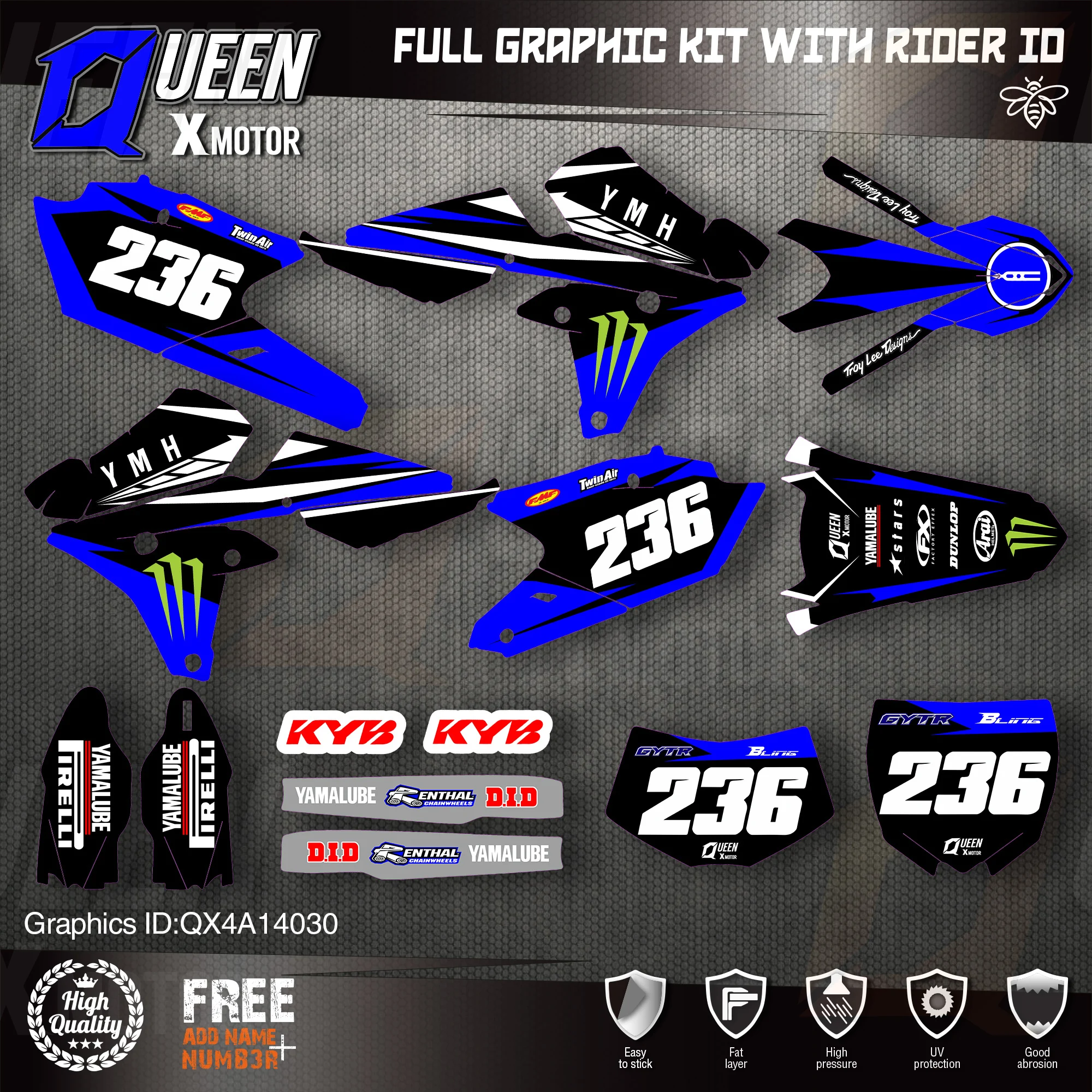

QUEEN X MOTOR Custom Team Graphics Backgrounds Decals 3M Stickers Kit For YAMAHA 14-18YZ250F 15-18YZ250FX WRF250 14-17YZ450F 030