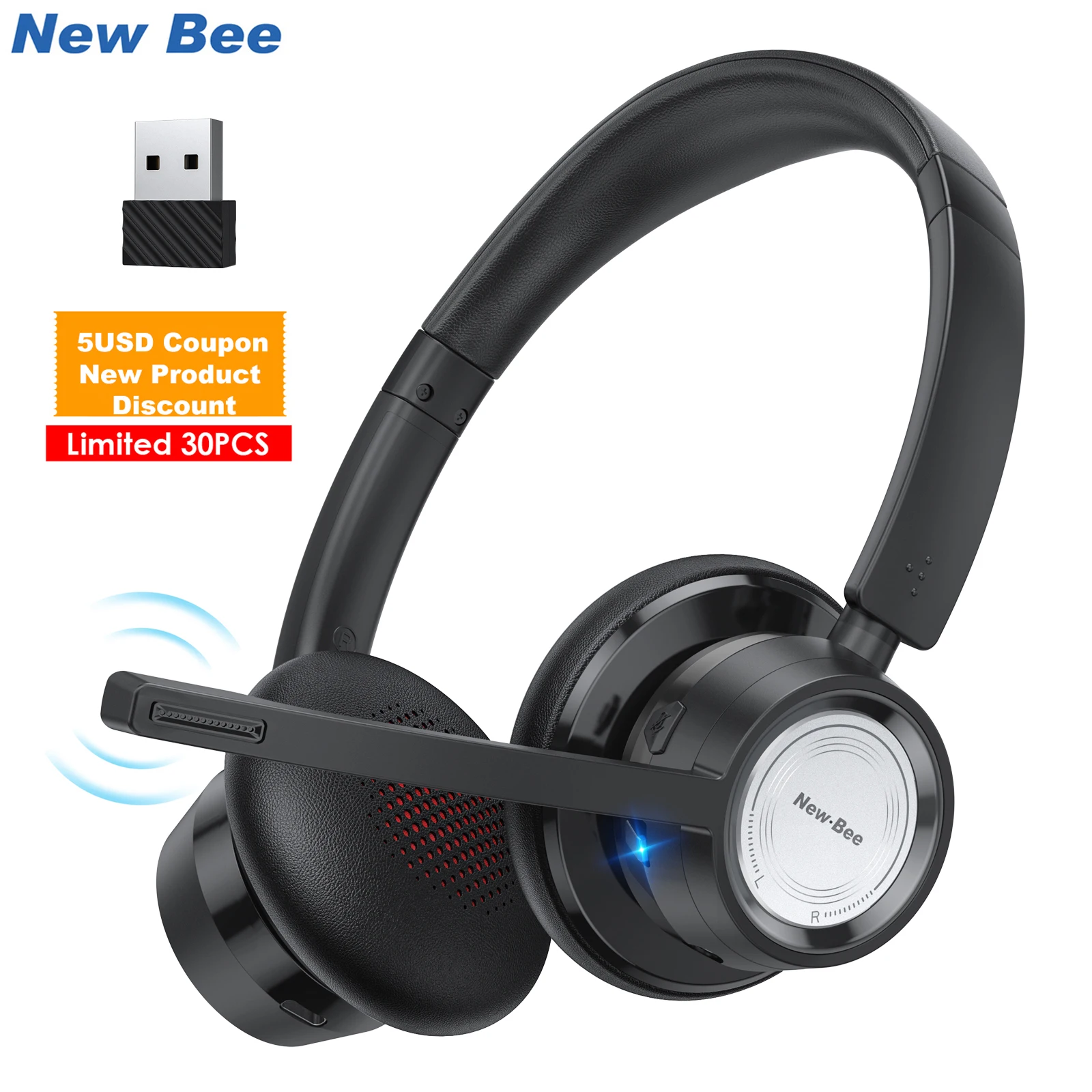New Bee Bluetooth Headphones V5.1 Bh58 Headset 25hrs Playtime Wireless Headphone With Mic