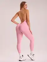 Solid Color High Elasticity Sports Overhead Sleeveless Backless Yoga Compression Leggings - Image 4