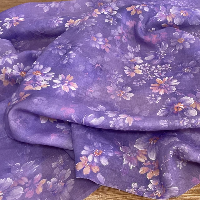 Lavender Floral Print Organza Fabric