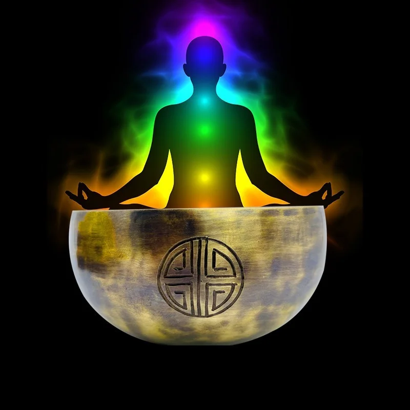 Tibetan Meditation Bowl Black Singing Therapy Yoga Chakra Healing Sanskrit Buddha Copper Chime Sound Brass Bowl Decor 12-30cm 2