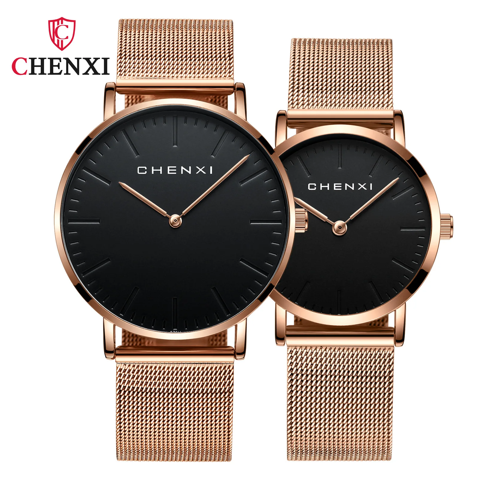 

CHENXI 076H Couple Quartz Watches Fashion Simple Pointer Mesh strap Wristwatch for Men and Women Gift Clock Montres