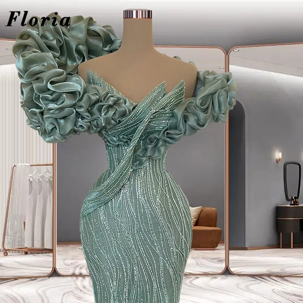 

Floria Elegant Mermaid Long Evening Dresses Custom Made Tiered Beading Prom Dress Arabic Dubai Women Wedding Party Gowns 2023