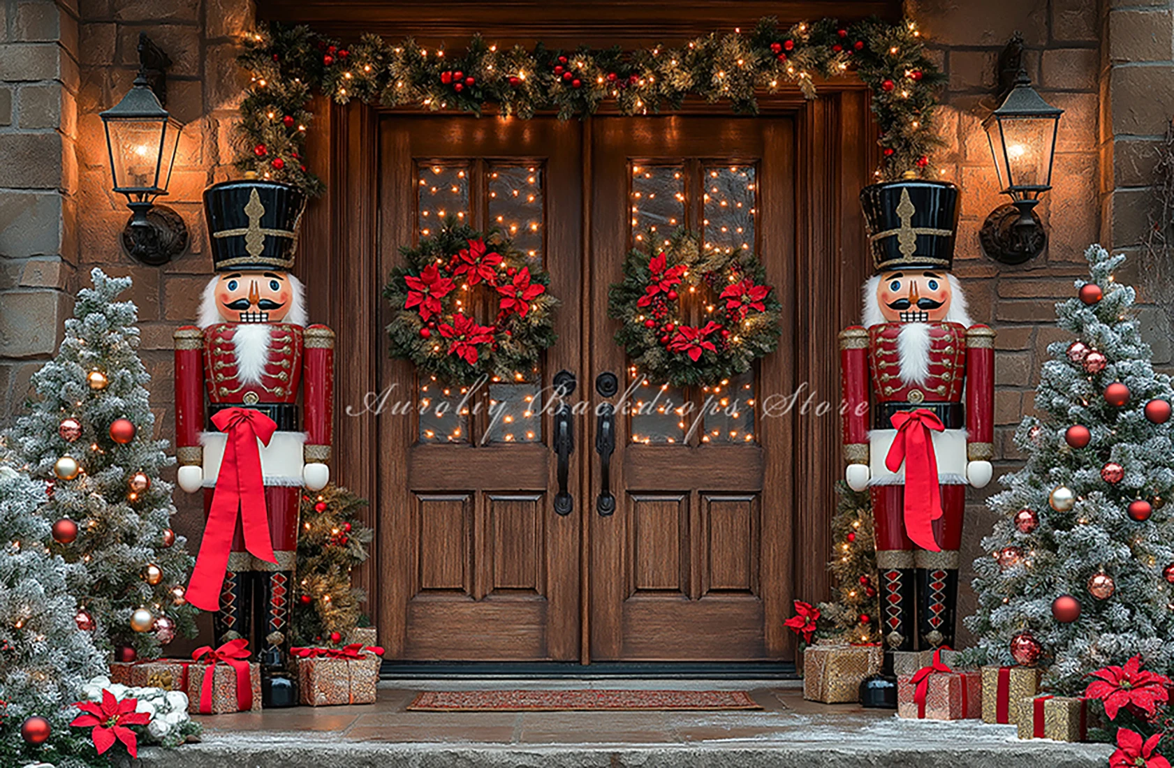 Fondo de puerta de madera grande de Navidad, accesorios de fotografía para  niños y adultos, decoraciones de Cascanueces de paisaje nevado para niños y  bebés, telón de fondo para fotografía de estudio ..., image size:1681x1100