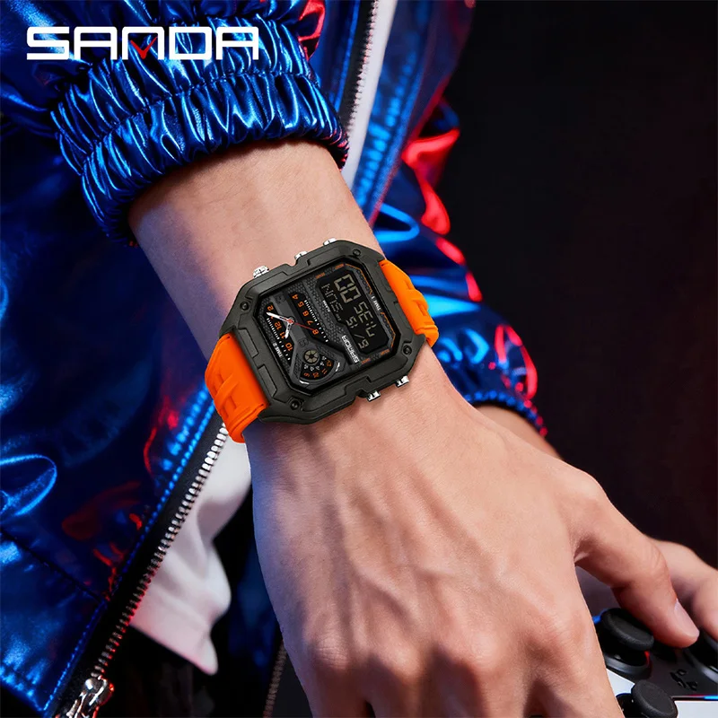 SANDA 6278 Fashion Electronic Watches for Man Alarm Clock Luminous Calendar Waterproof Silicone Strap Men's Digital Wristwatch view 5