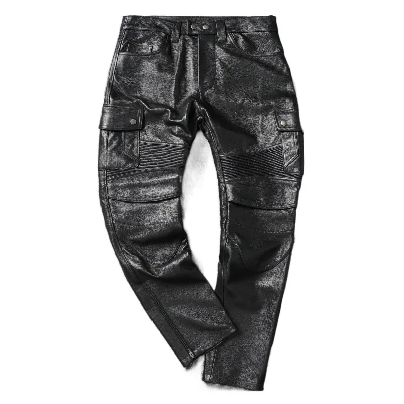 

Motorcycle Pant Genuine Cowhide Leather Trousers Mens Riding Biker Pants Calça Motociclista Men Winter