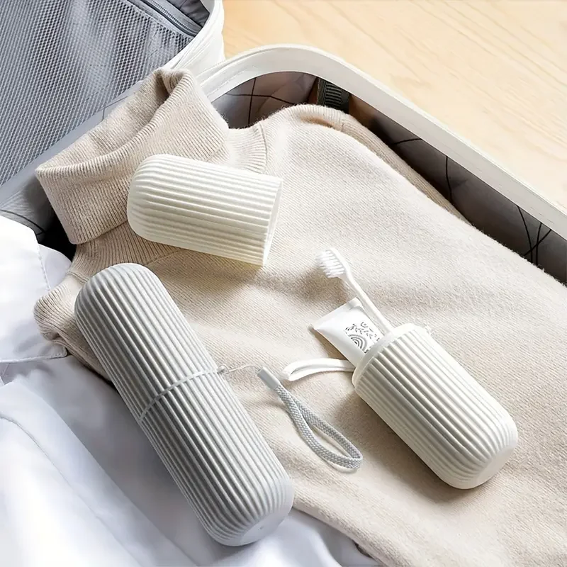 Portable Travel Toothbrush Case With Mouthwash Cup For Bathroom_voghion.com