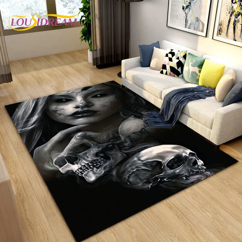 3D Gothic Skull Ghost Horrible Area Rug Large,Carpet Rug for Living Room Bedroom Sofa Doormat Decoration,kids Non-slip Floor Mat