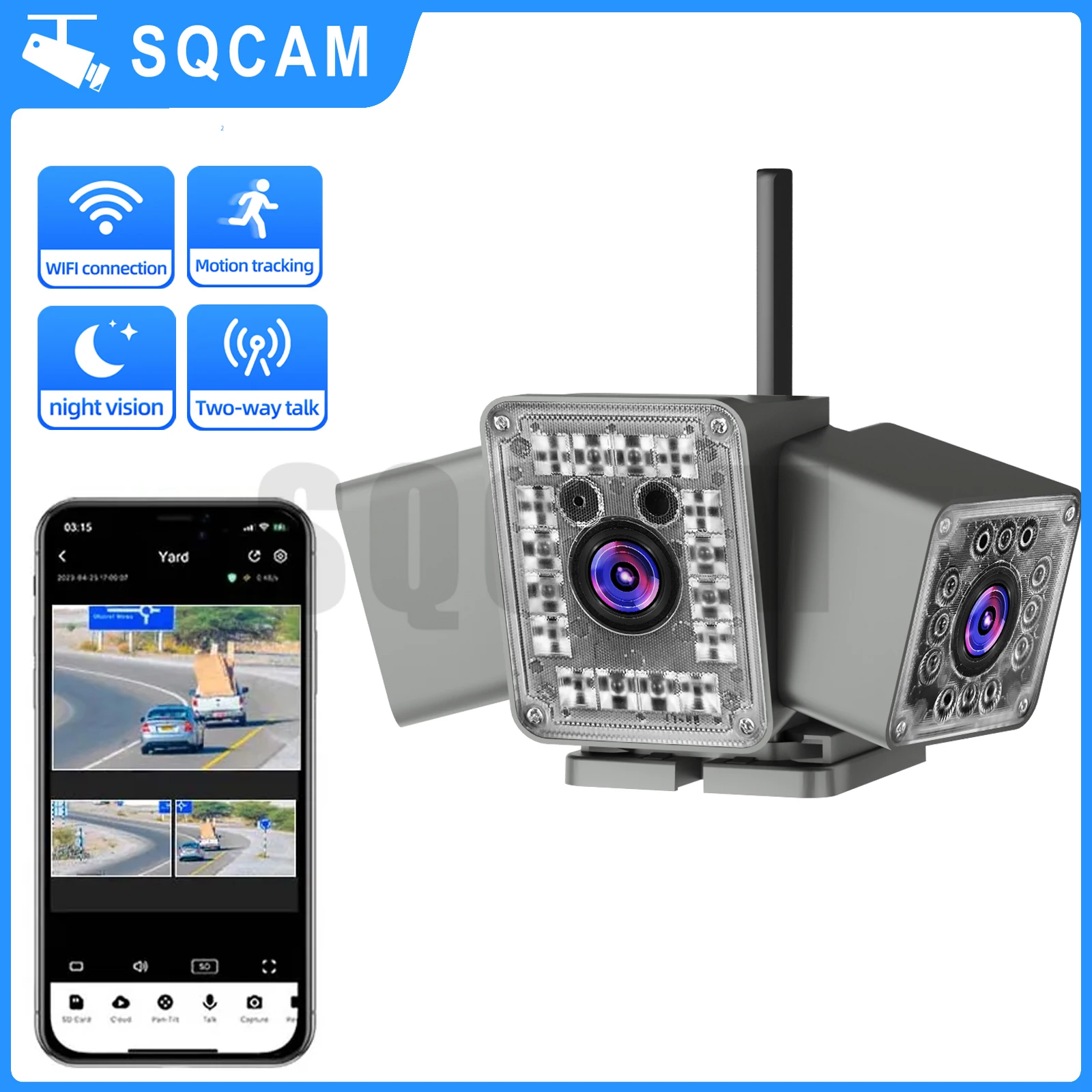 

SQCAM 5MP Outdoor wifi camera security 3 lens Camera wifi survalance camera with night vision wide angle security protection