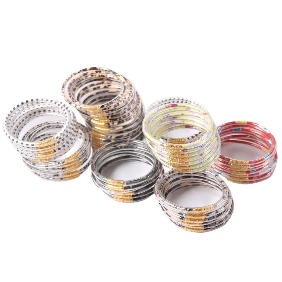 7pcs/set Cheetah Print Jewelry Silicone Rubber Wristband Round Bangle Stack Leopard Print Jelly Bangle Bracelet for Women 2