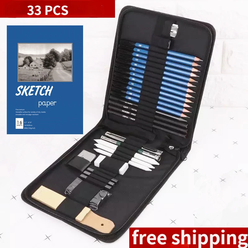 

33-Pcs Sketch Drawing Brush Set 33 Pieces Sketch Pencil Set Sketch Tools Including HB Model Pencil Charcoal Pencils for Drawing