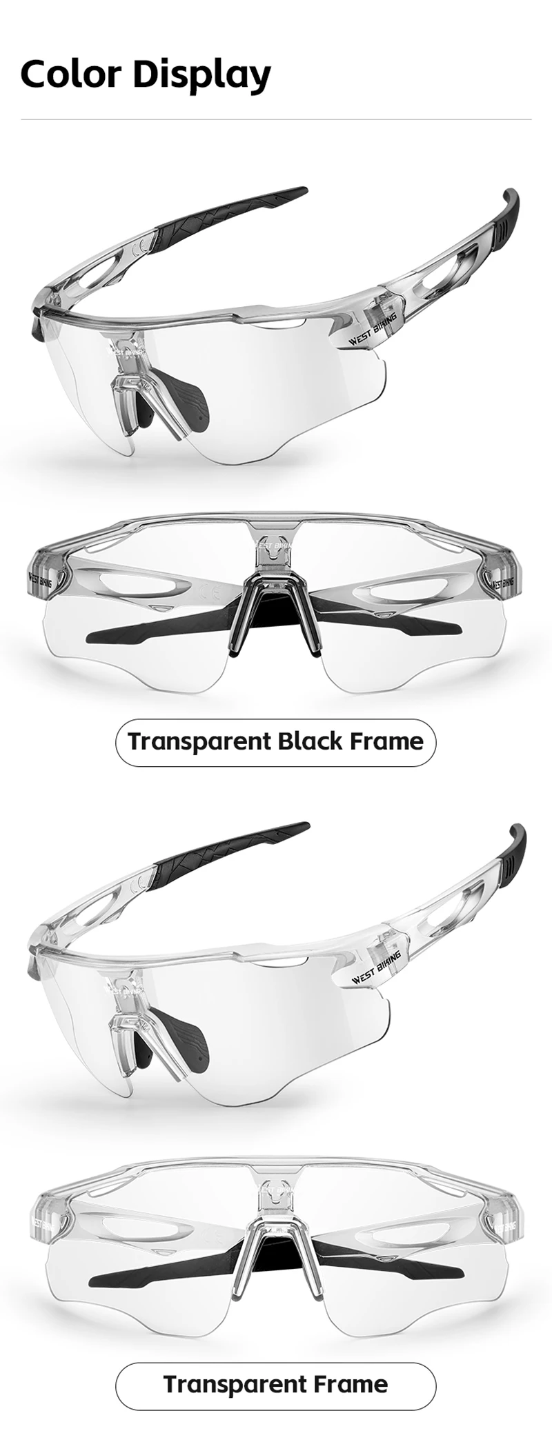 WEST BIKING Photochrome/polarisierte/bunte Fahrrad-Sonnenbrillen-Set, 3-Linsen, austauschbare Fahrradbrille, TR90-Rennradbrille – Detail 15