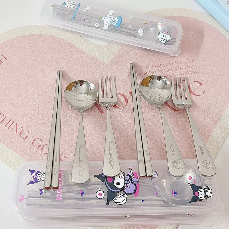 

Kawaii Sanrio My Melody набор детской посуды аниме мультфильм милая девушка металлическая ложка Вилка палочки для еды милая посуда детский подарок