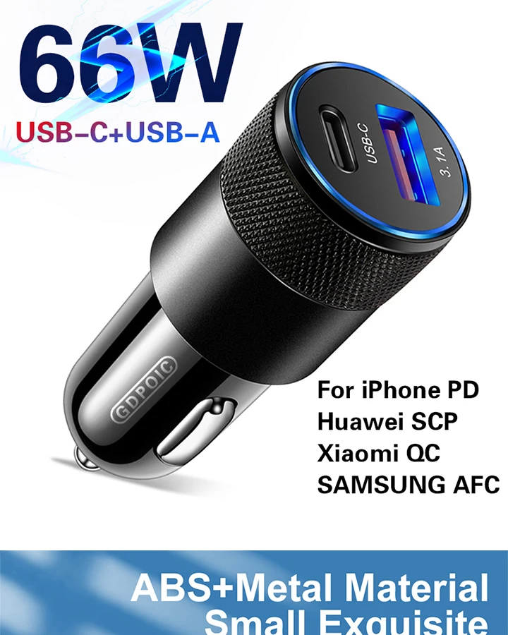 65 w charger 66W USB Car Charger Type C Fast Charging Phone Adapter on For iPhone 13 12 11 Pro Max Redmi Huawei Samsung S21 S22 Phone Charger mobile phone chargers