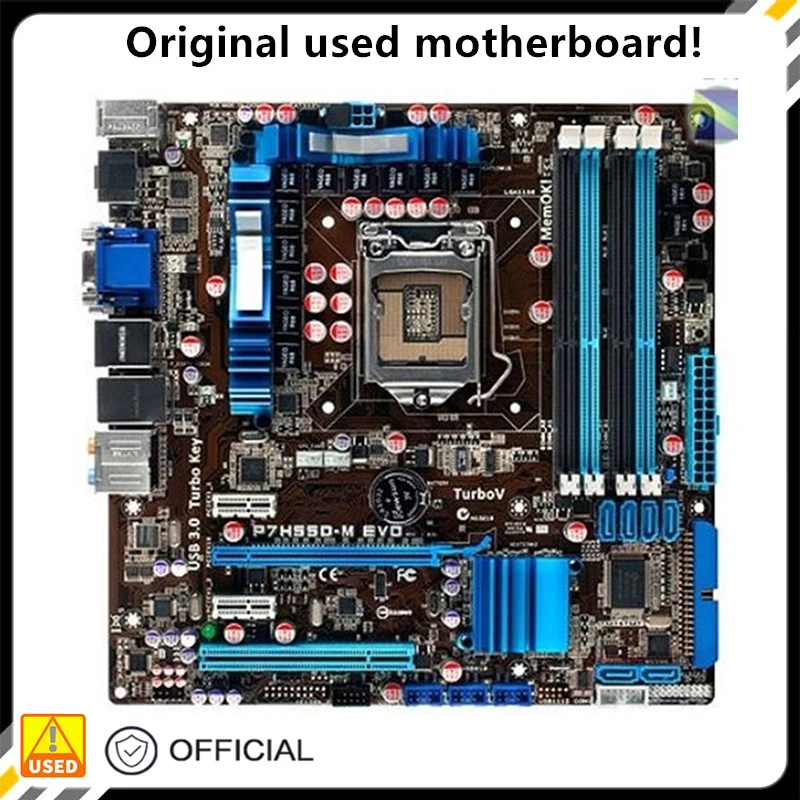 

For P7H55D-M EVO Motherboard LGA 1156 DDR3 16GB For Intel H55 P7H55 Desktop Mainboard SATA II PCI-E X16 Used AMI BIOS