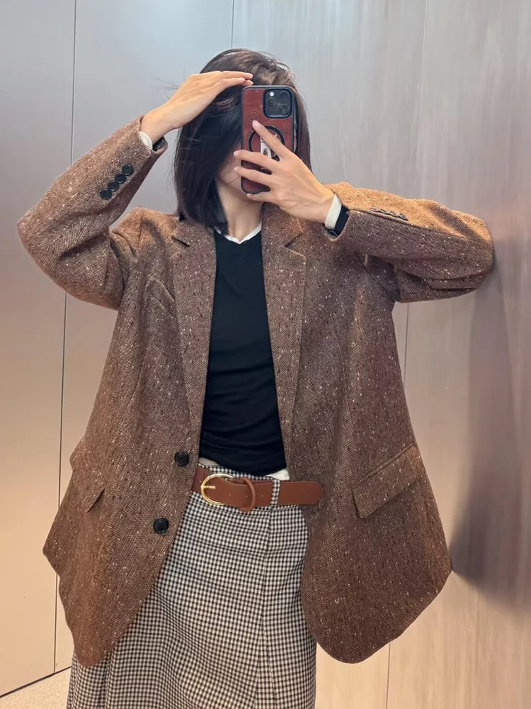 2025 Vintage Women's Blazer Jacket Chic Fashion Twill Single-Breasted Blazers Casual Coat Female Loose New Outerwear