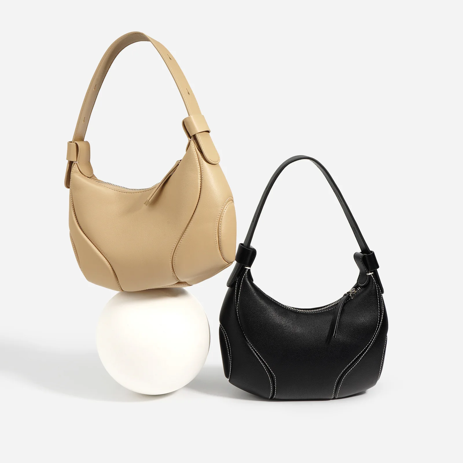 Trendy Genuine Leather Baseball Crossbody Bags for Women with Zipper Moon Shape Shoulder Bag Luxury 2023 New Ladies Handbags