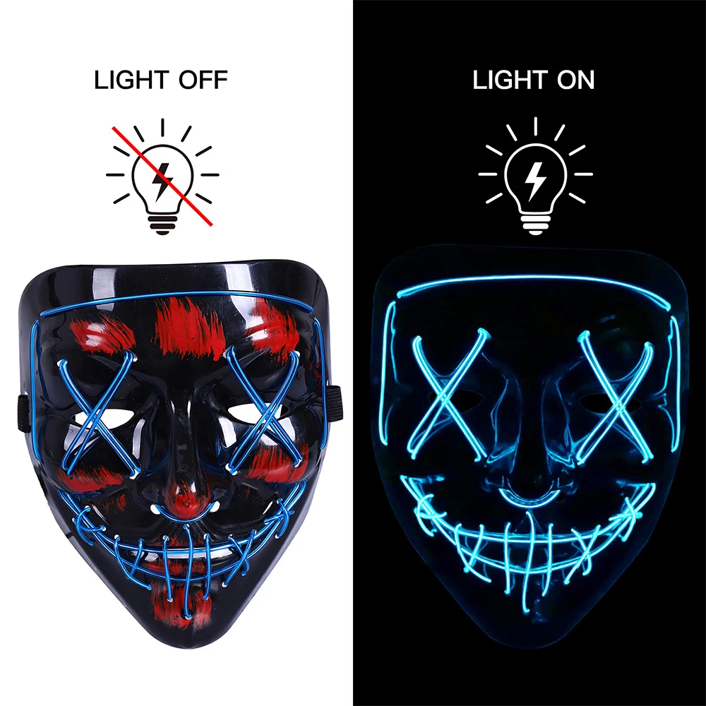 Halloween Mask Light Up, Hacker Purge Mask, Scary LED Mask for Cosplay Costumes Festival Carnival Party Gifts Kids Men Women