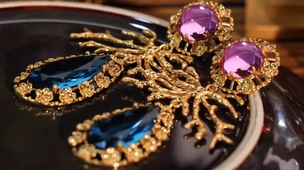 2023 New Women's Luxury Jewelry Zircon Glass Vintage Earrings