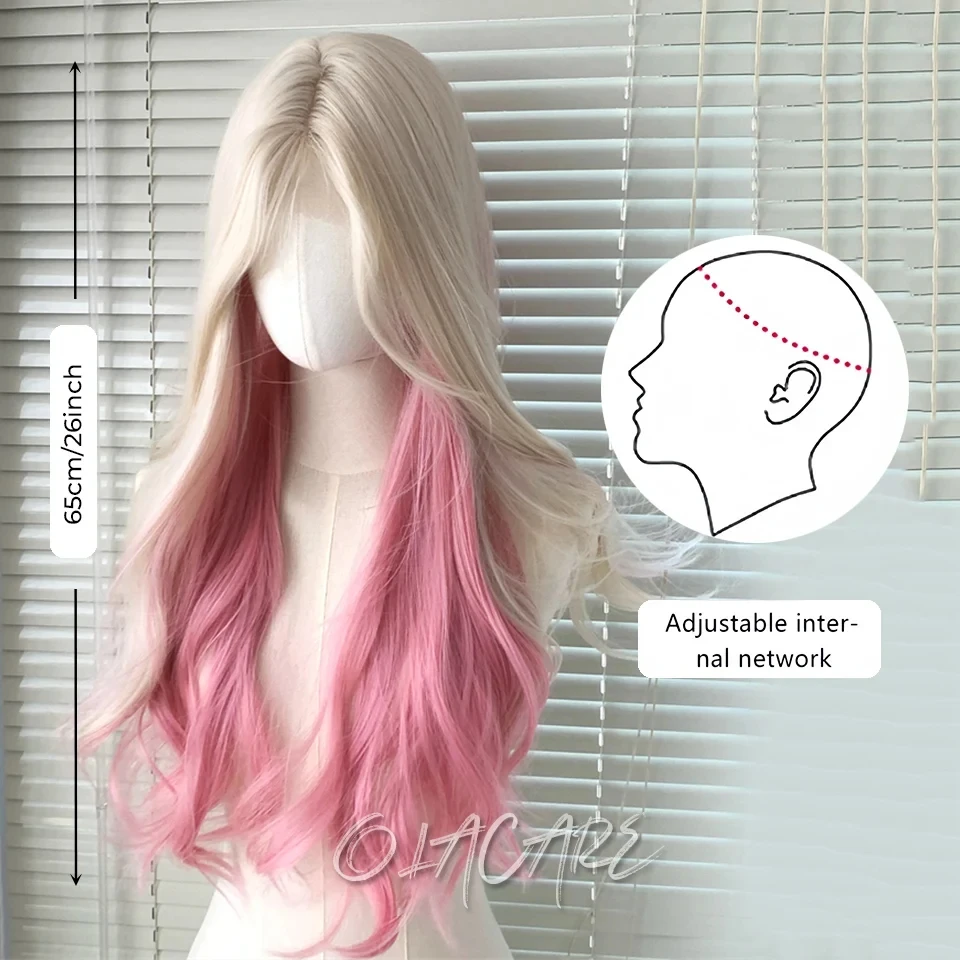 Pink Blonde Synthetic Lace Front Wig For Women Daily Use