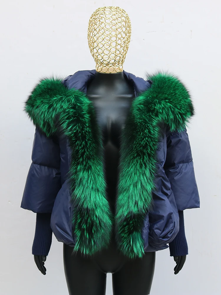 Women Coat White Duck Down Jacket Super Large Real Red Fox Fur Collar Hooded New Fashion Outerwear Puffer Jacket New
