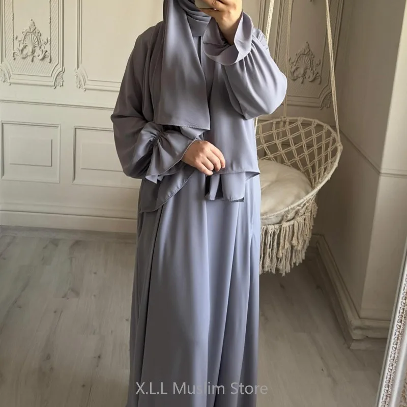 Eid Ramadan Plain Abaya With Integrated Hijab Scarf Women's Prayer Garment Muslim Dubai Kaftan Islam Robe Clothing Djellaba